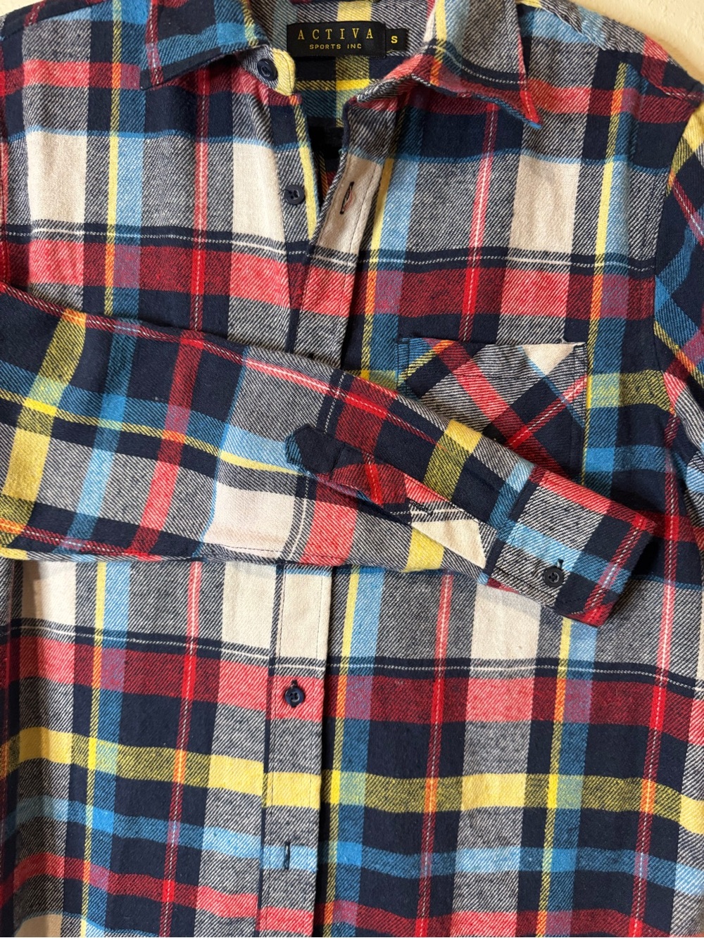 Activa Plaid Flannel Shirt Men’s Small or Boyfriend Fit Black Red Yellow Blue